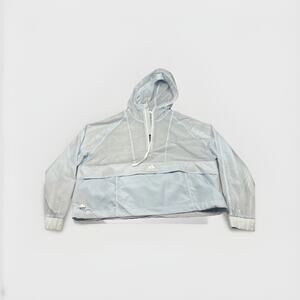 Adidas Womens Windbreaker Jacket Light Blue Hooded Zip Up Size M Adjustable Hem